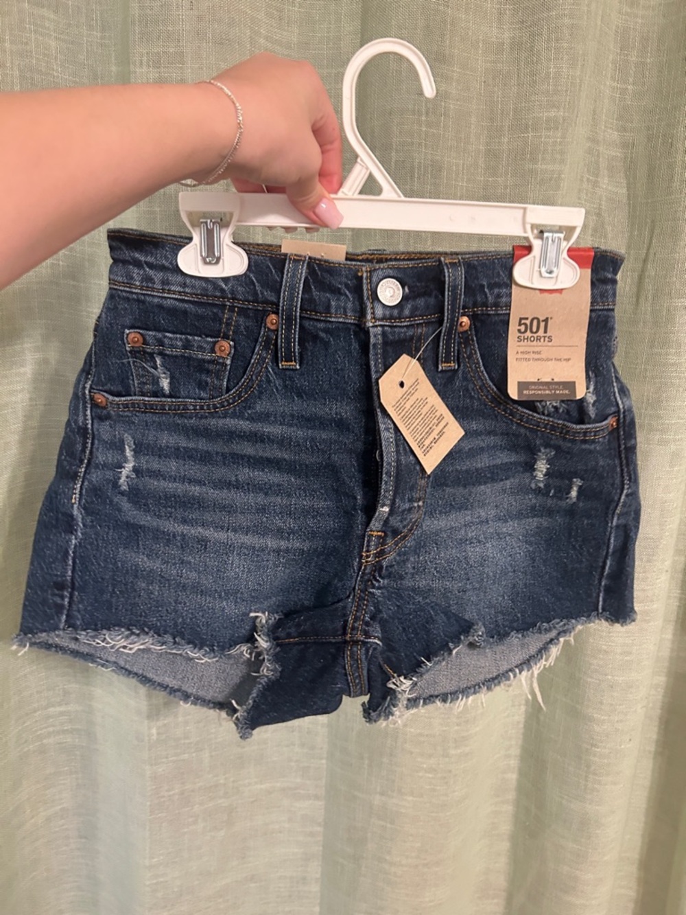 Levi's 501 Dark Blue Distressed Cutoff Jean Shorts